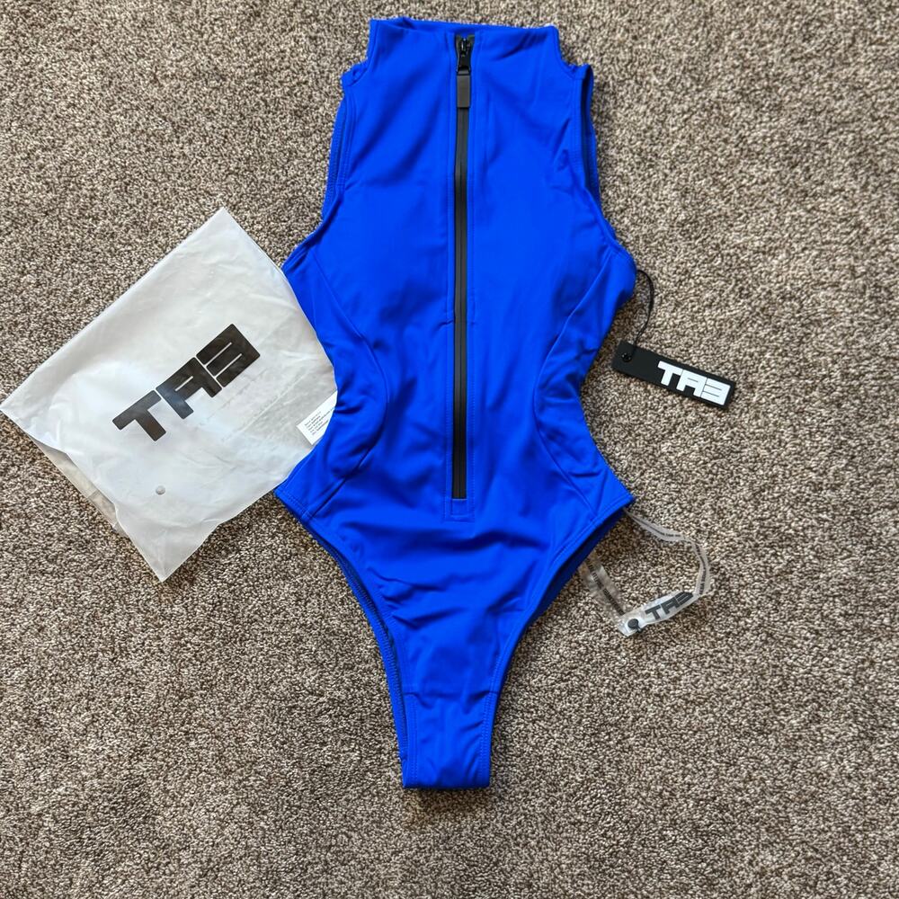 TA3 Sleeveless Surfy Sapphire Blue XXS Short Hi-Cut Swimsuit Slimming NWT $188